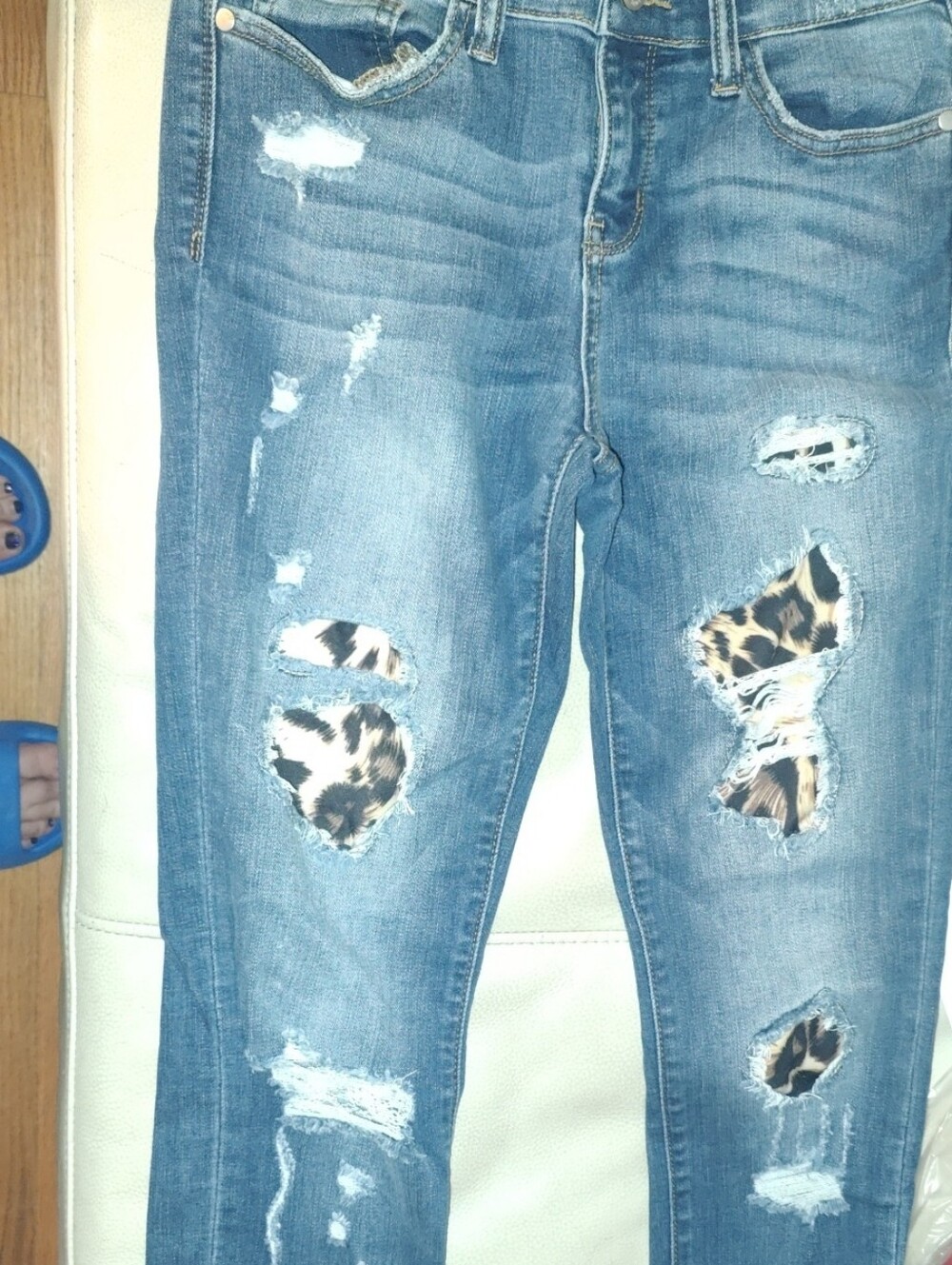 Judy Blue Distressed Blue Skinny Jeans with Leopard Patch